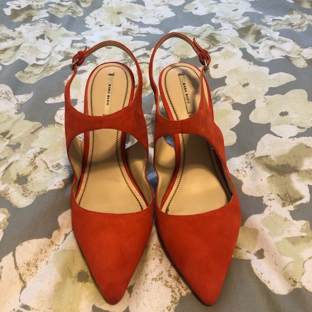 Zara Orange "Suede" Slingbacks